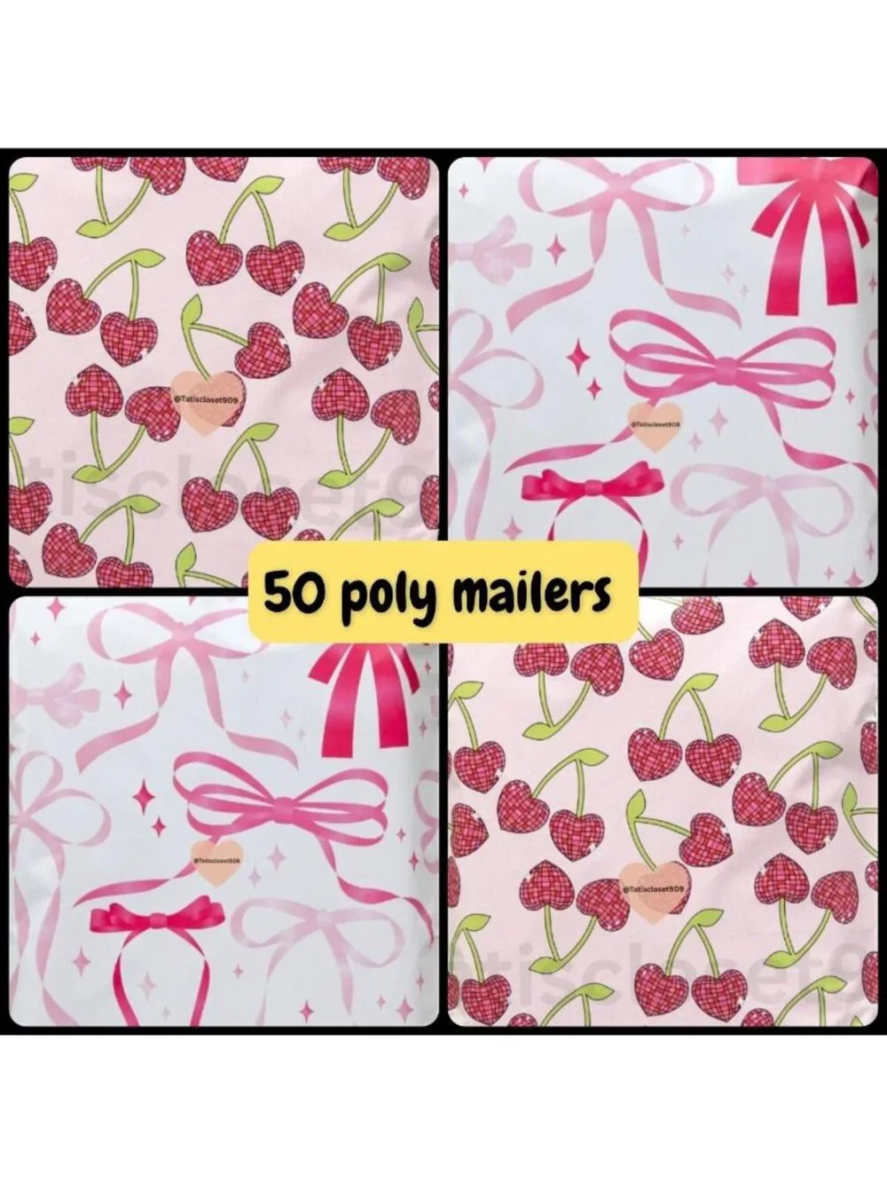 50 Cherry And Bow Poly mailers 10x13